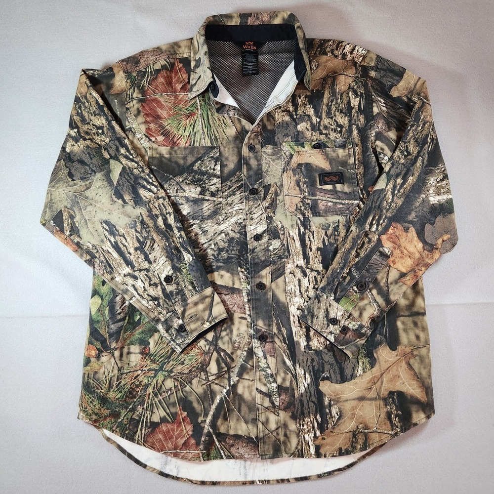 Men's Walls Mossy Oak Long Sleeve Vented Hunting Shirt Jacket Size Large